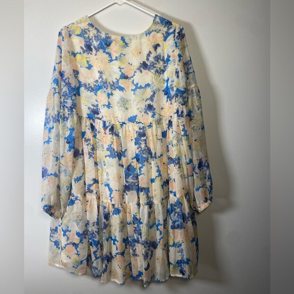 Sanctuary Blue and Cream Floral Oversized Babydoll Dress - Picture 3 of 5